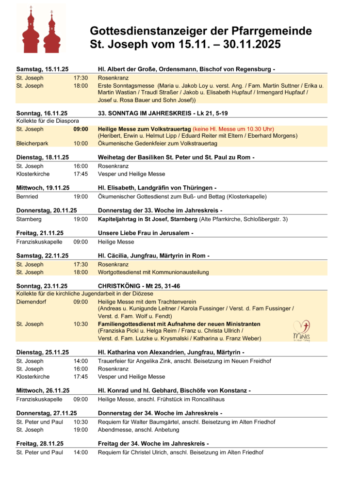 15.11 30.11.2025 Gottesdienstanzeiger Seite 1 - Veranstaltungen