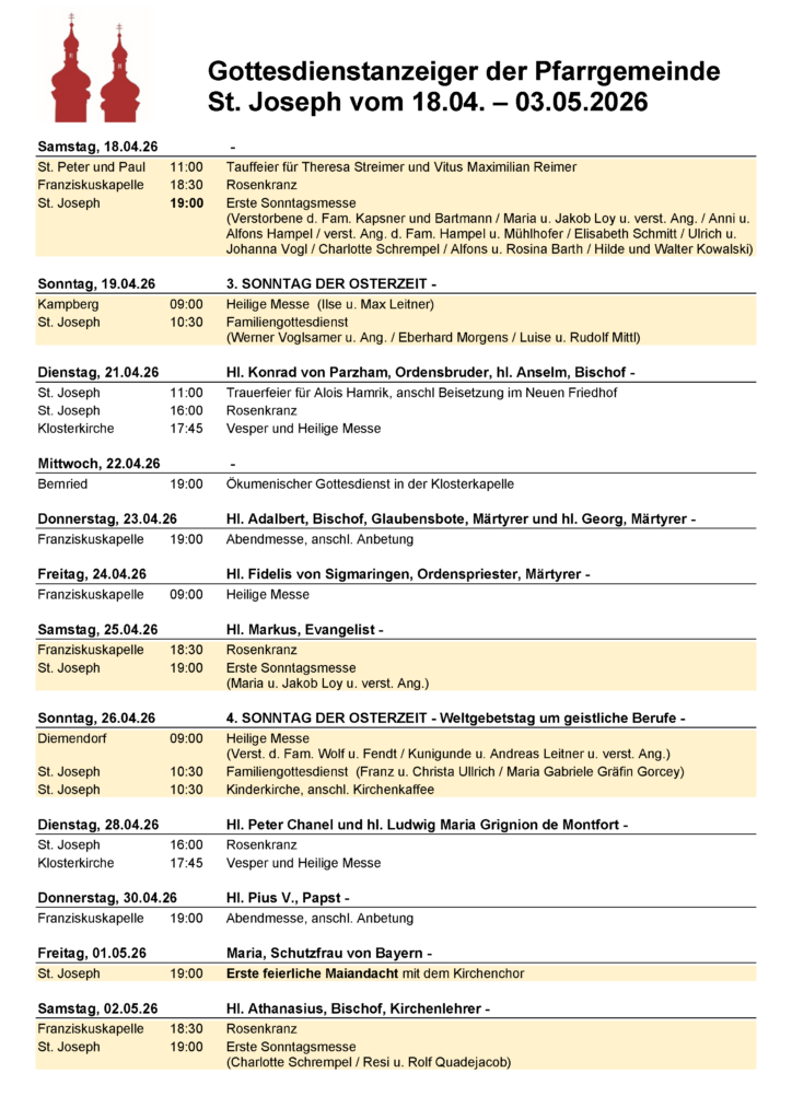 18.04. 03.05.2026 Gottesdienstanzeiger Seite 1 - Veranstaltungen