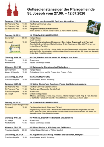 27.06. 12.07.2026 Gottesdienstanzeiger Seite 1 - Veranstaltungen Aktuelle Artikel