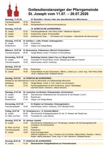 11.07. 26.07.2026 Gottesdienstanzeiger Seite 1 - Veranstaltungen Aktuelle Artikel