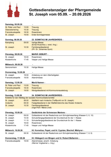 05.09. 20.09.2026 Gottesdienstanzeiger Seite 1 - Veranstaltungen Aktuelle Artikel