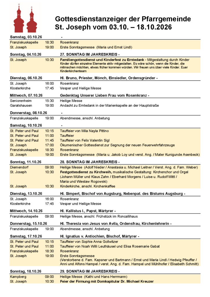 03.10. 18.10.2026 Gottesdienstanzeiger Seite 1 - Veranstaltungen
