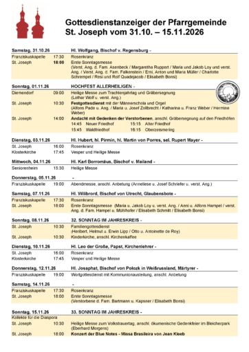 31.10. 15.11.2026 Gottesdienstanzeiger Seite 1 - Veranstaltungen Aktuelle Artikel